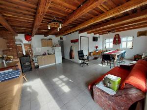 duży salon z kanapą i kuchnią w obiekcie CABANA CASA LU'BACIU w mieście Arpaşu de Sus