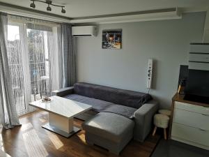 a living room with a couch and a table at Apartament SIECHNICE in Siechnice