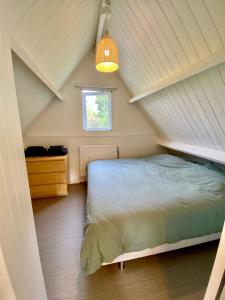 a bedroom with a bed in a attic at Heerlijk vrijstaand huis aan de duinen in Burgh Haamstede