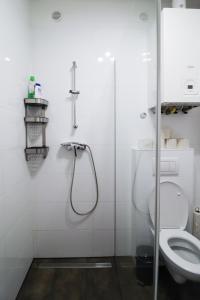 ein Bad mit einer Dusche und einem WC in der Unterkunft CozyNite Premium Apartment Schönbrunn 1 in Wien