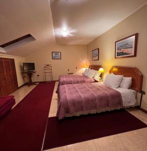 a hotel room with two beds and a television at Hotel Mosul in Concepción