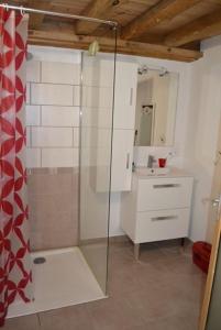 a bathroom with a shower and a sink at Gite rural au calme en Cévennes Gardoises in Saint-Jean-du-Gard