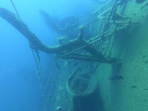 an underwater picture of a ship in the water at PylaApts - Apartments near the beach in Pyla