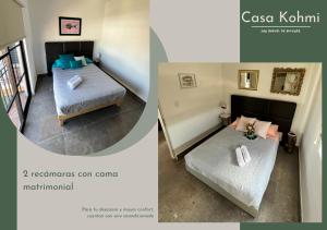 two pictures of a bedroom with two beds at Casa Kohmi San Miguel de Allende in San Miguel de Allende