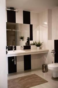 La salle de bains est pourvue d'un lavabo et de toilettes. dans l'établissement Bon Repos Apartmán, à Donovaly