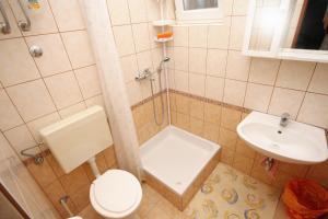 a bathroom with a shower and a toilet and a sink at Apartments with a parking space Palit, Rab - 4957 in Mundanije