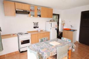 eine Küche mit einem Tisch, einem Herd und einem Kühlschrank in der Unterkunft Apartments with a parking space Rogac, Solta - 5165 in Grohote