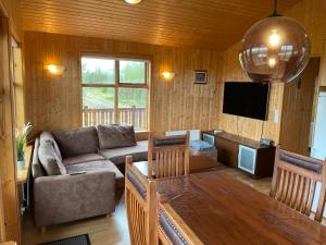 sala de estar con sofá y TV en Aurora Cottage on the Golden Circle, en Selfoss