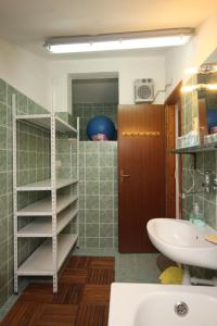 a bathroom with a sink and a toilet and a shelf at Apartment Rukavac 8864b in Rukavac