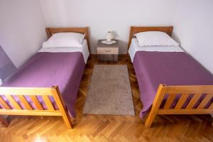 two twin beds in a room with wooden floors at Apartments by the sea Necujam, Solta - 11090 in Grohote