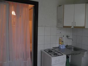 a small kitchen with a stove and a sink at Apartments and rooms with WiFi Komiza, Vis - 11315 in Komiža