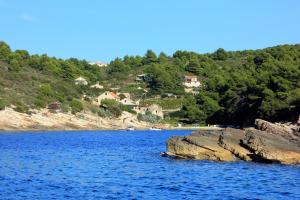 ein großer Wasserkörper mit Häusern auf einem Hügel in der Unterkunft Apartments by the sea Cove Salbunara - Bisevo, Vis - 12700 in Komiža