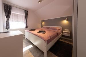 - une chambre avec un lit et une fenêtre dans l'établissement Apartments River, à Otočac