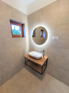 a bathroom with a sink and a mirror at Tisa Homes in Savudrija