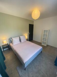 a bedroom with a large white bed in a room at Appartement confortable et paisible in Loupiac-de-Cadillac