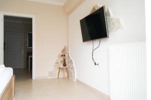 a living room with a tv hanging on a wall at My Oneiro Apartments in Ioannina