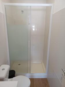 La salle de bains est pourvue d'une douche et de toilettes. dans l'établissement Enjoy Oporto Campanha 2, à Porto