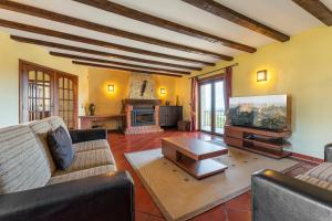 a living room with a couch and a tv at Villa Junceira in Óbidos