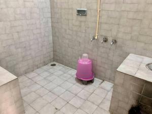 a bathroom with a pink container on the floor at Kamala Holiday Home in Mysore