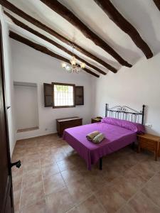 a bedroom with a purple bed in a room at Luby Cortijo El Horno in Lubrín
