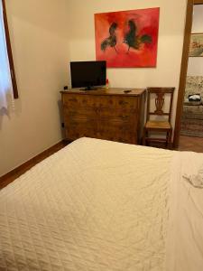 1 dormitorio con 1 cama, vestidor y escritorio en Agriturismo Corte Del Brenta, en Oriago Di Mira