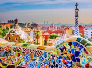 a view of a city with mosaics on a building at RamblasRentals Chic & Spacious Flat Pool Table 15M Ramblas - Parking - Wifi in Barcelona