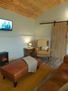 ein Wohnzimmer mit einem Sofa, einem Stuhl und einem TV in der Unterkunft View 44 Newcastle in Newcastle
