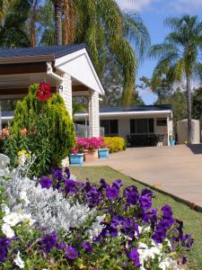 a garden in front of a house with flowers at Gayndah A Motel in Gayndah