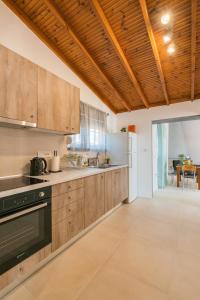 a large kitchen with wooden cabinets and appliances at CASA OLIVE GENNADI in Gennadi