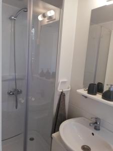 a bathroom with a shower and a sink at Mobile home Happy Summer in Biograd na Moru