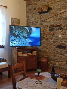 A television and/or entertainment centre at Magnolia Traditional Stone House in Vamvakou