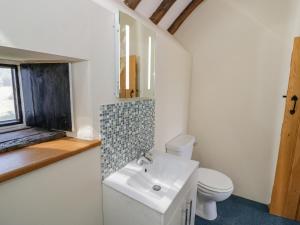 a bathroom with a sink and a toilet at Munderfield Mill in Bromyard