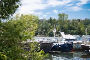 two boats docked at a dock in the water at Chez Jostel - Chambre 1 in Genay