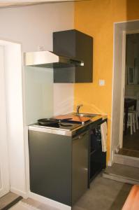 a kitchen with a stove and a sink at ENTRE PIERRE ET BOIS in Saint-Savinien