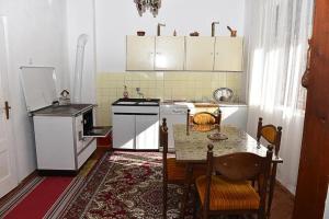 a kitchen with a table and a stove and a refrigerator at Seosko domacinstvo Imanje Medojevic in Mojkovac
