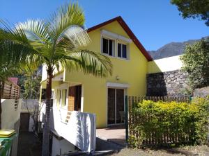 żółty dom z palmą przed nim w obiekcie TiCaze MONTAGNE w mieście Cilaos