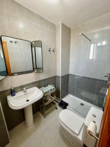une salle de bain avec un lavabo, des toilettes et une douche dans l'établissement Private terrace & Free Parking, à Malaga