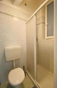 La salle de bains est pourvue d'une douche et de toilettes. dans l'établissement Belli 4 Apartment - Sauna -, à Trieste