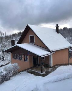 a house with snow on the roof at Planinaki Raj in Lokve