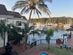 a house with a view of a marina with boats at Mzingazi waterfront in Richards Bay
