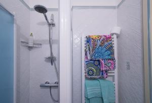 a bathroom with a shower and a towel on a towel rack at B&B Viacampo6 in Atrani