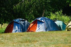 grupa namiotów siedzących na polu w obiekcie KULA DAMJANOVA-Komnenovo selo w mieście Plav