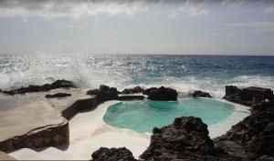 uma pequena piscina de água numa praia rochosa em Tingalaya's Retreat em Negril