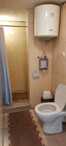 a bathroom with a toilet and a shower at Studentiški apartamentai Palangoje in Palanga