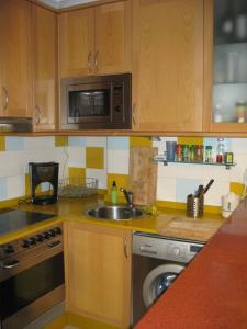 a kitchen with a sink and a microwave and a dishwasher at Apartamento Bamuxela in Vigo +14 photos