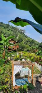 un complejo con piscina y una casa en una colina en La Guarida eco-posada en San Antonio del Tequendama