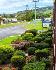 a garden of bushes and trees on a street at Seaview Motel & Apartments in Apollo Bay