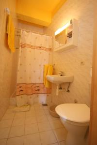 een badkamer met een toilet, een wastafel en een douche bij Apartments and rooms with parking space Podgora, Makarska - 6706 in Podgora