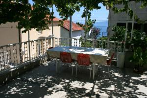 a table and chairs on the balcony of a house at Rooms by the sea Podaca, Makarska - 6824 in Podaca