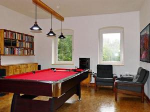 a living room with a pool table in it at Charming flat on two floors in a villa with a park in Großschirma in Großschirma